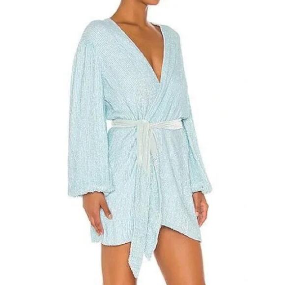 Retrofete Sequin Gabrielle Robe Dress Wrap Light Blue Teal Small - Picture 2 of 9